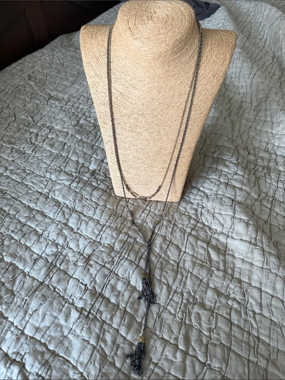 Delicate  necklace by Express Silver-Tone Layered tassels black crystal chain